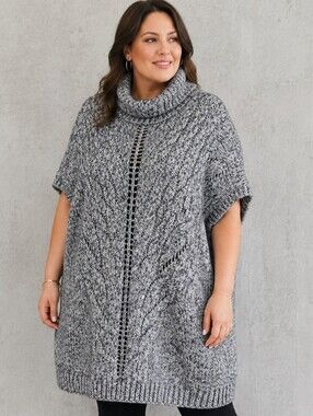 Love & Legend Blue Cable Knit Cowl Neck Poncho Sweater Tunic Cozy Plus Size 2X